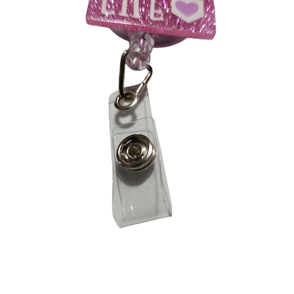 ID Badge Holder Retractable Nurse Scrub Life Custom Pink Glitter - Picture 3 of 6